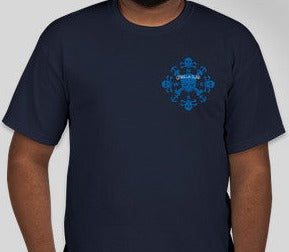 Crew-Neck Short Sleeved Lost&Found T-shirt Navy Blue/White
